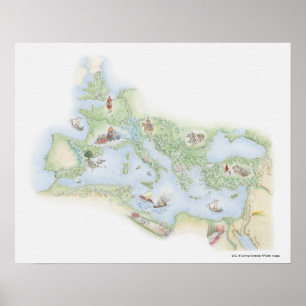 Póster Mapa ilustrado del Imperio Romano
