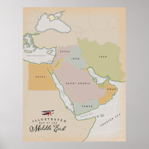 Póster Mapa ilustrado del Medio Oriente.