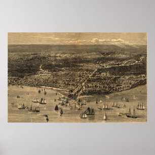 Póster Mapa ilustrado del vintage de Chicago (1871)