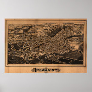 Póster Mapa ilustrado del vintage de Ithaca Nueva York