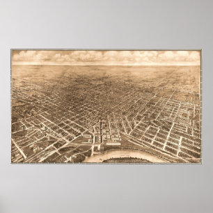 Póster Mapa ilustrado del vintage de Montgomery Alabama