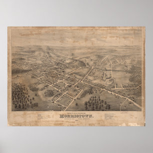 Póster Mapa ilustrado del vintage de Morristown NJ (1876)