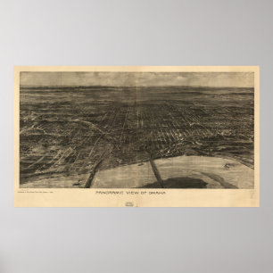 Póster Mapa ilustrado del vintage de Omaha Nebraska