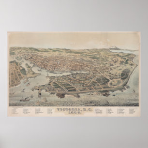 Póster Mapa ilustrado del vintage de Victoria A.C. (1889)