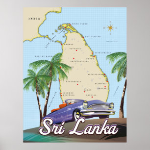 Póster Mapa ilustrado detallado de Sri Lanka