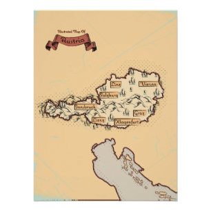 Póster Mapa ilustrado vintage de Austria