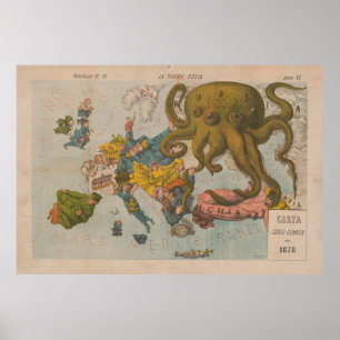 Póster Mapa ilustrativo de la vieja Europa (1878)