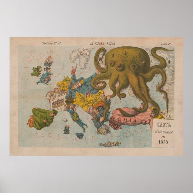 Póster Mapa ilustrativo de la vieja Europa (1878) (Frente)