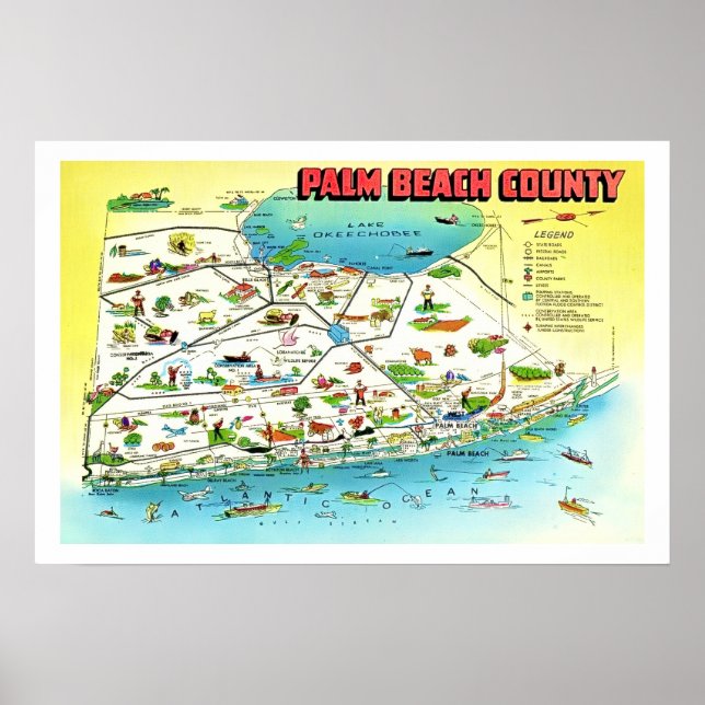 Póster Mapa impreso del condado de Palm Beach 16x24 (Frente)
