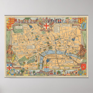 Póster Mapa infantil de Londres, Inglaterra