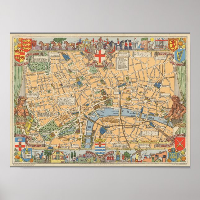 Póster Mapa infantil de Londres, Inglaterra (Frente)