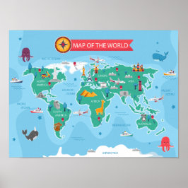 Póster Mapa infantil del poster mundial