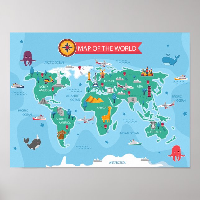 Póster Mapa infantil del poster mundial (Frente)