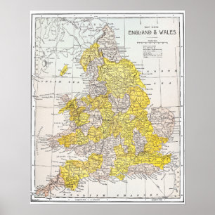 PÓSTER MAPA: INGLATERRA Y PAÍS DE GALES