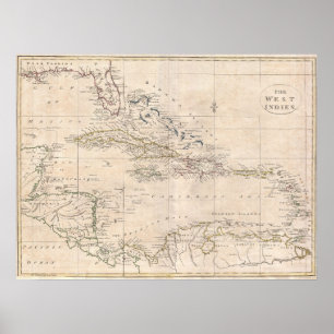 Póster Mapa inglés del Caribe GRANDE de 1799