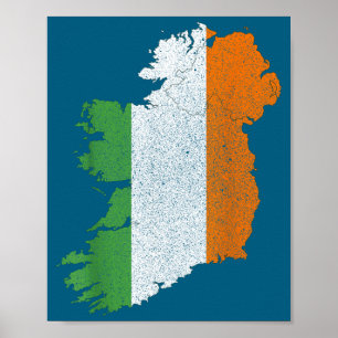 Póster Mapa irlandés y bandera de Irlanda Patrimonio Día 