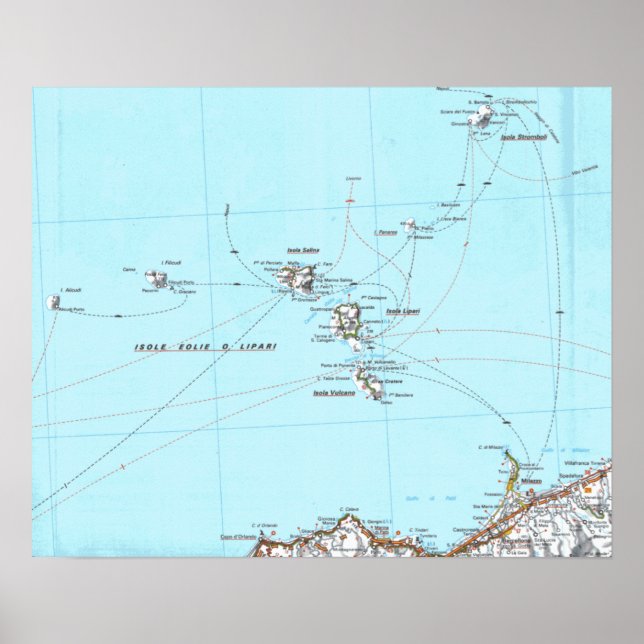 Póster mapa isole eolie mappa (Frente)