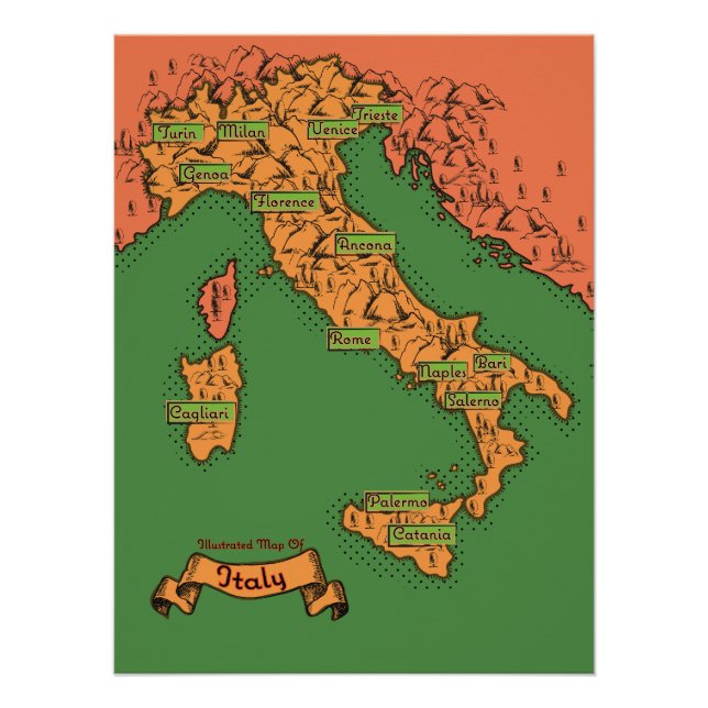 Póster Mapa italiano vintage (Anverso)