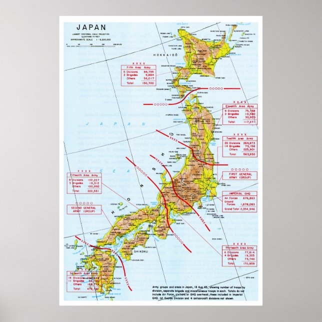 Póster Mapa japonés de las fuerzas terrestres en la Segun (Frente)