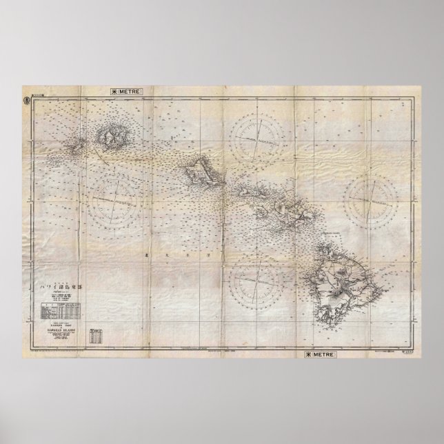 Póster Mapa japonés de Pearl Harbor de Hawái de 1939 (Frente)
