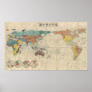 Póster Mapa japonés del mundo