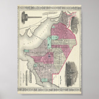Póster Mapa Johnson de Washington D.C. 1866