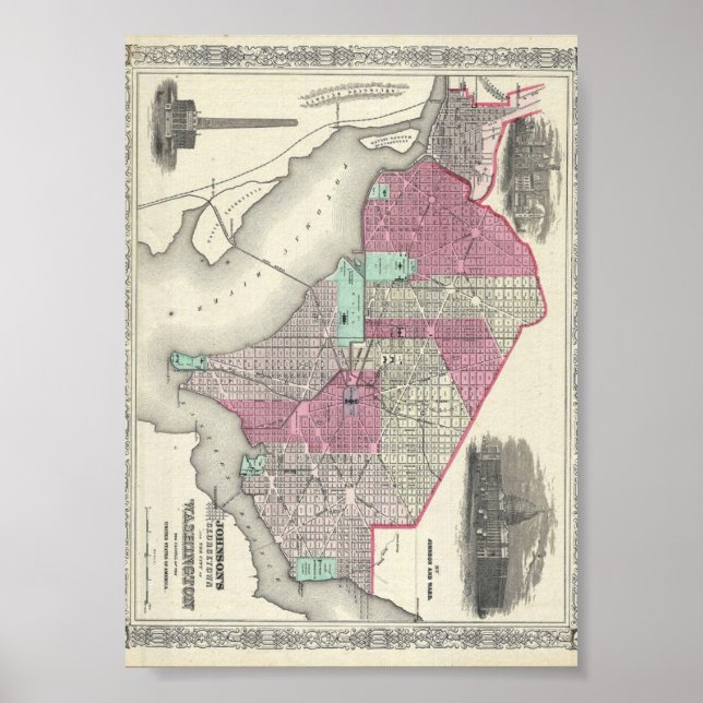Póster Mapa Johnson de Washington D.C. 1866 (Frente)