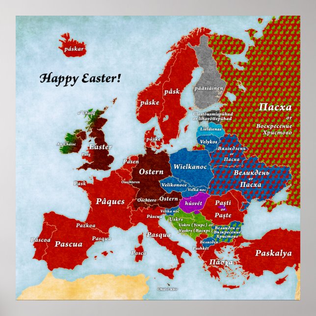 Póster Mapa lingüístico de Europa: Poster de Pascua (Frente)