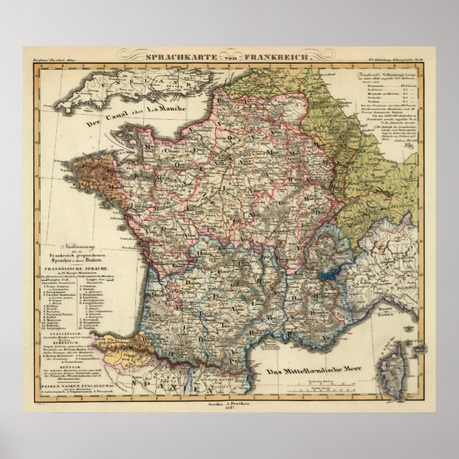 Póster Mapa lingüístico de Francia (Frente)