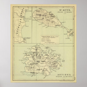 Póster Mapa litografiado de Antigua