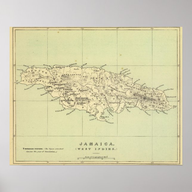 Póster Mapa litografiado de Jamaica (Frente)