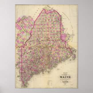Póster Mapa litografiado de Maine