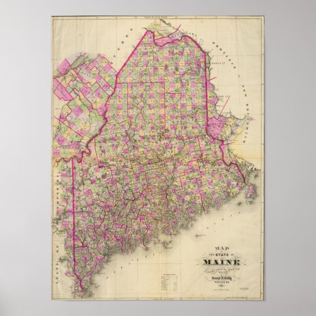 Póster Mapa litografiado de Maine (Frente)