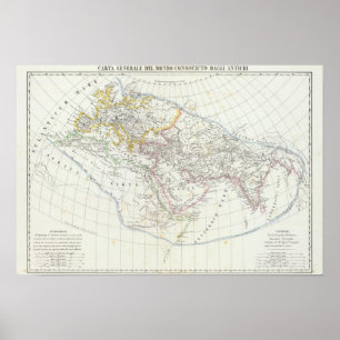 Póster Mapa litografiado mundial del hemisferio oriental