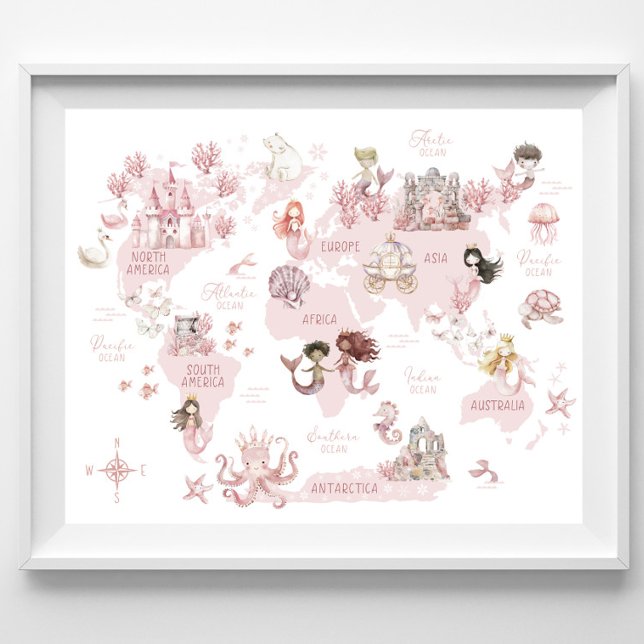 Póster Mapa Mágico del Mundo de las Niñas, Sirenas Rosada (Subido por el creador)