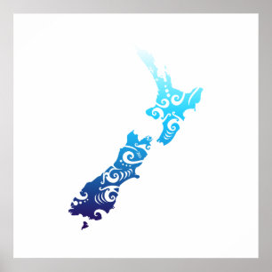 Póster Mapa maorí de Nueva Zelanda Tattoo regalo idea