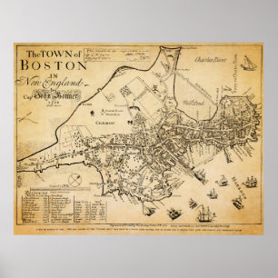 Póster Mapa más conocido de Boston 1722