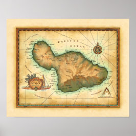 Póster Mapa Maui de las Islas Hawái