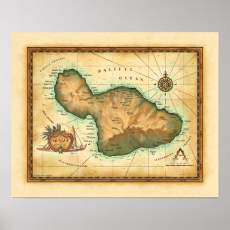 Póster Mapa Maui de las Islas Hawái