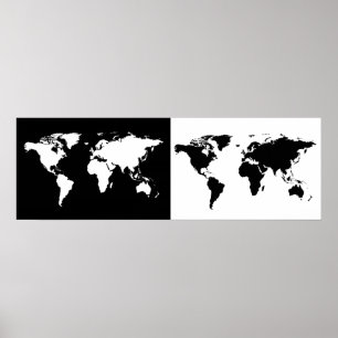 Póster mapa medio blanco/negro