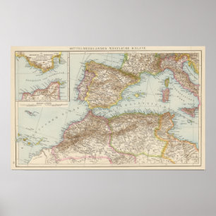 Póster Mapa mediterráneo occidental