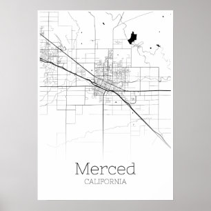 Póster Mapa Merced - California - Poster de mapas de ciud