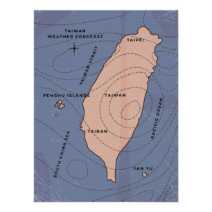 Póster Mapa meteorológico de estilo vintage de Taiwán