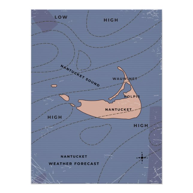 Póster Mapa meteorológico de Nantucket USA (Anverso)