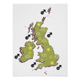 Póster Mapa meteorológico retro de las Islas Británicas