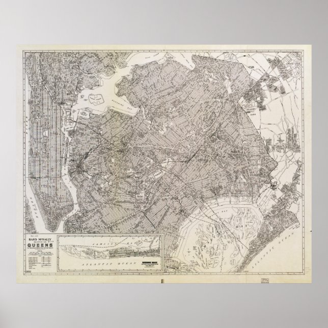 Póster Mapa Metropolitano de Queens, Nueva York (1922) (Frente)