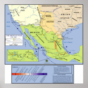 Póster Mapa mexicano-americano de la descripción de la