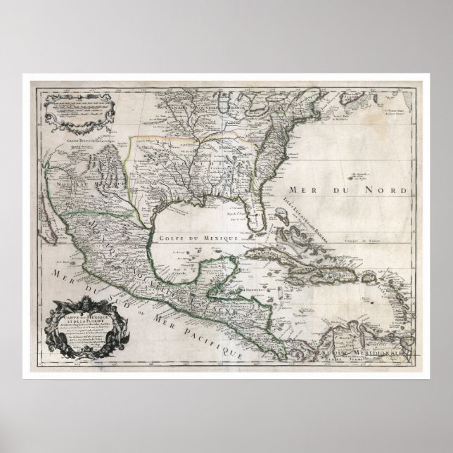 Póster Mapa México Cuba Florida y América 1703 (Frente)