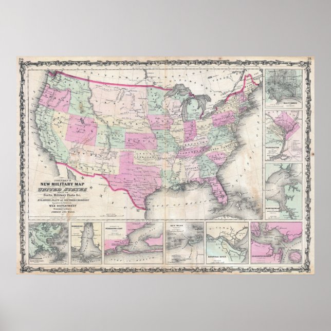 Póster Mapa militar de Estados Unidos de Johnson (Frente)