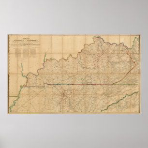 Póster Mapa militar de los Estados de Kentucky